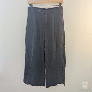 High waisted, wide leg navy blue trousers